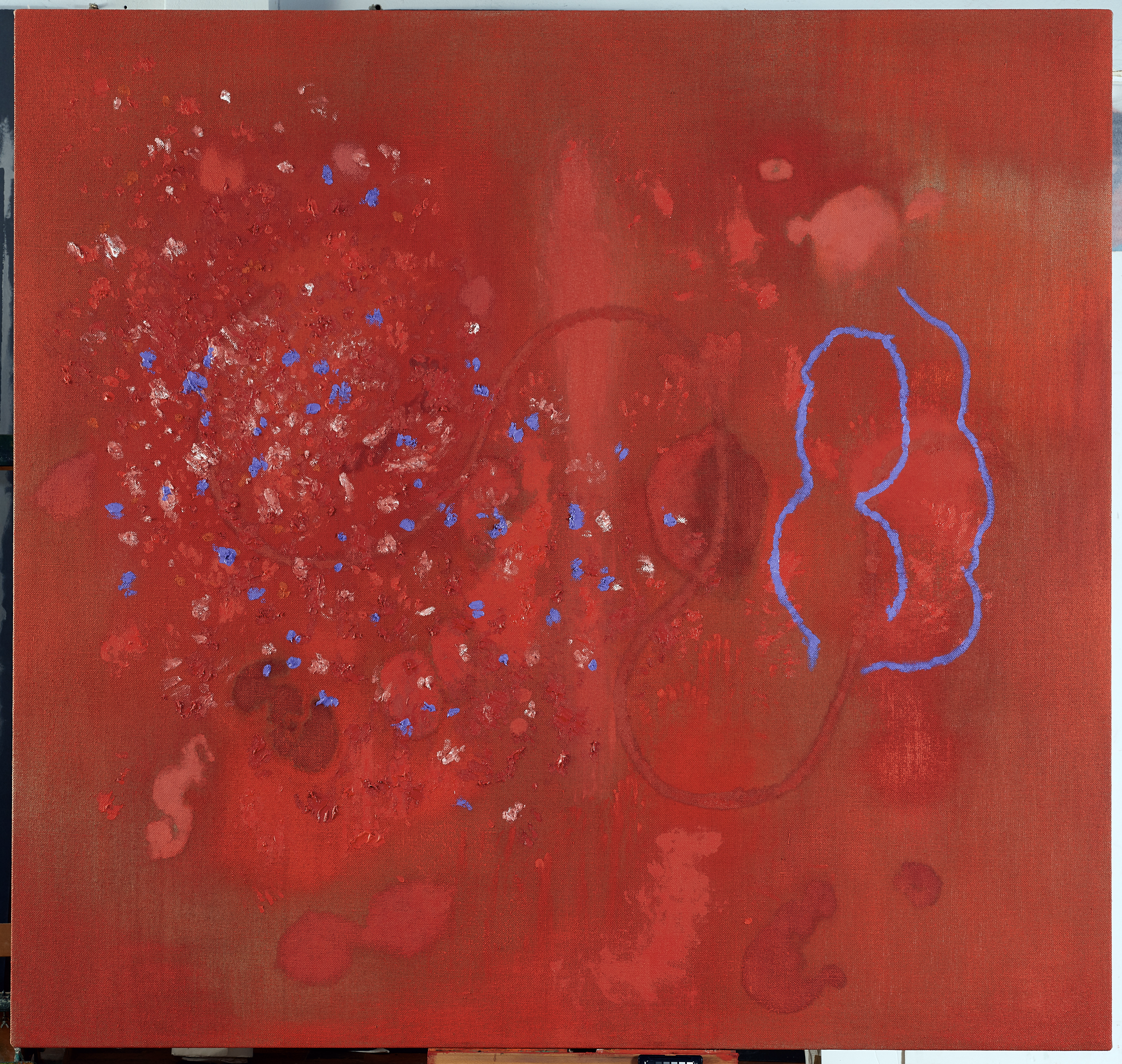 Red Painting — (2018 - 2022) — oil, acrylic, vinyl, and glue size on loomstate linen — 214 x 198 cm