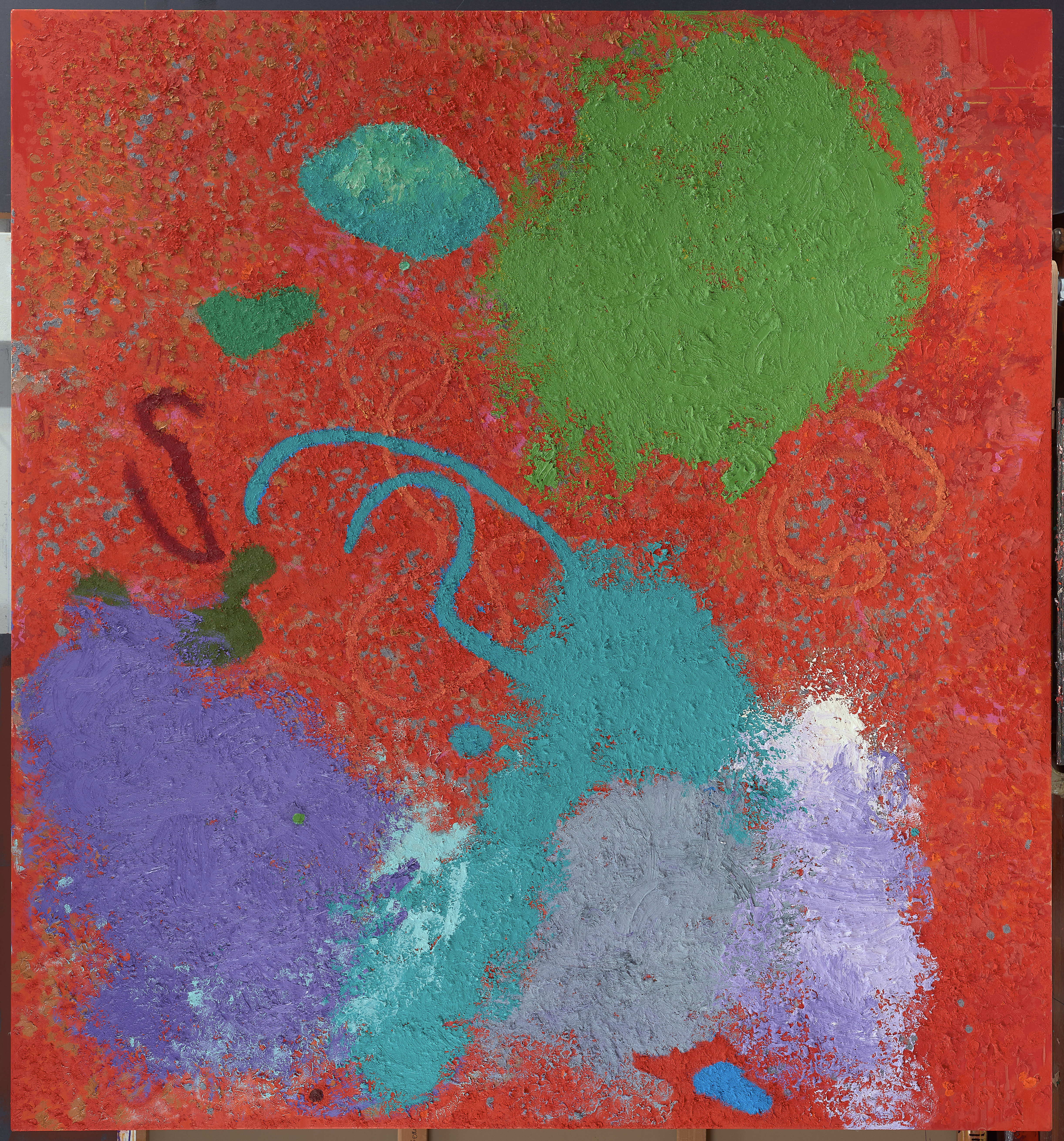 Templum Rosae 18 — (2018 - 2025) — oil, acrylic, and vinyl on polyester — 198 x 214 cm