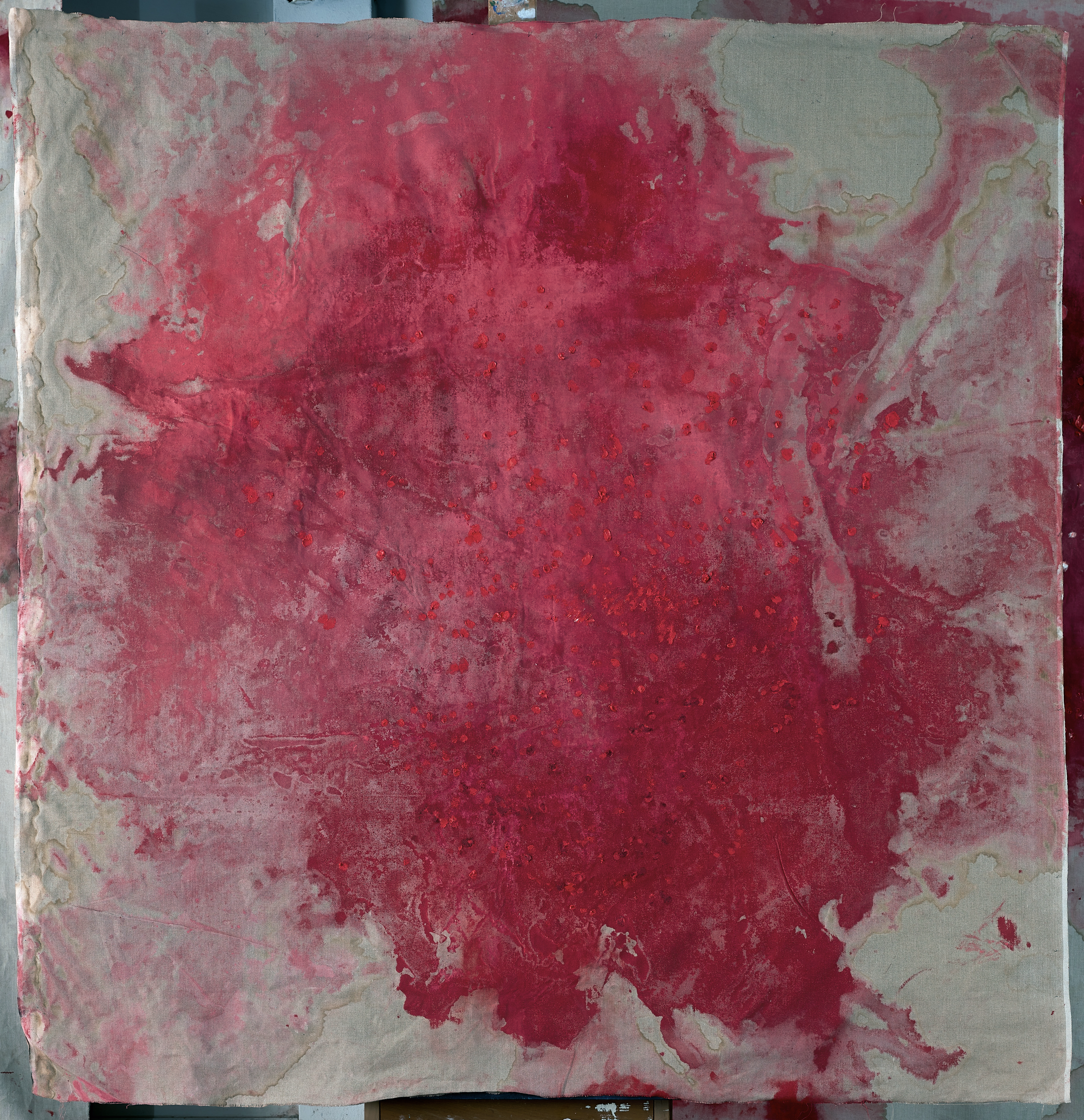 Templum Rosae 5 — (2021 - 2023) — oil, acrylic, vinyl, and glue size on loomstate linen — 198 x 214 cm
